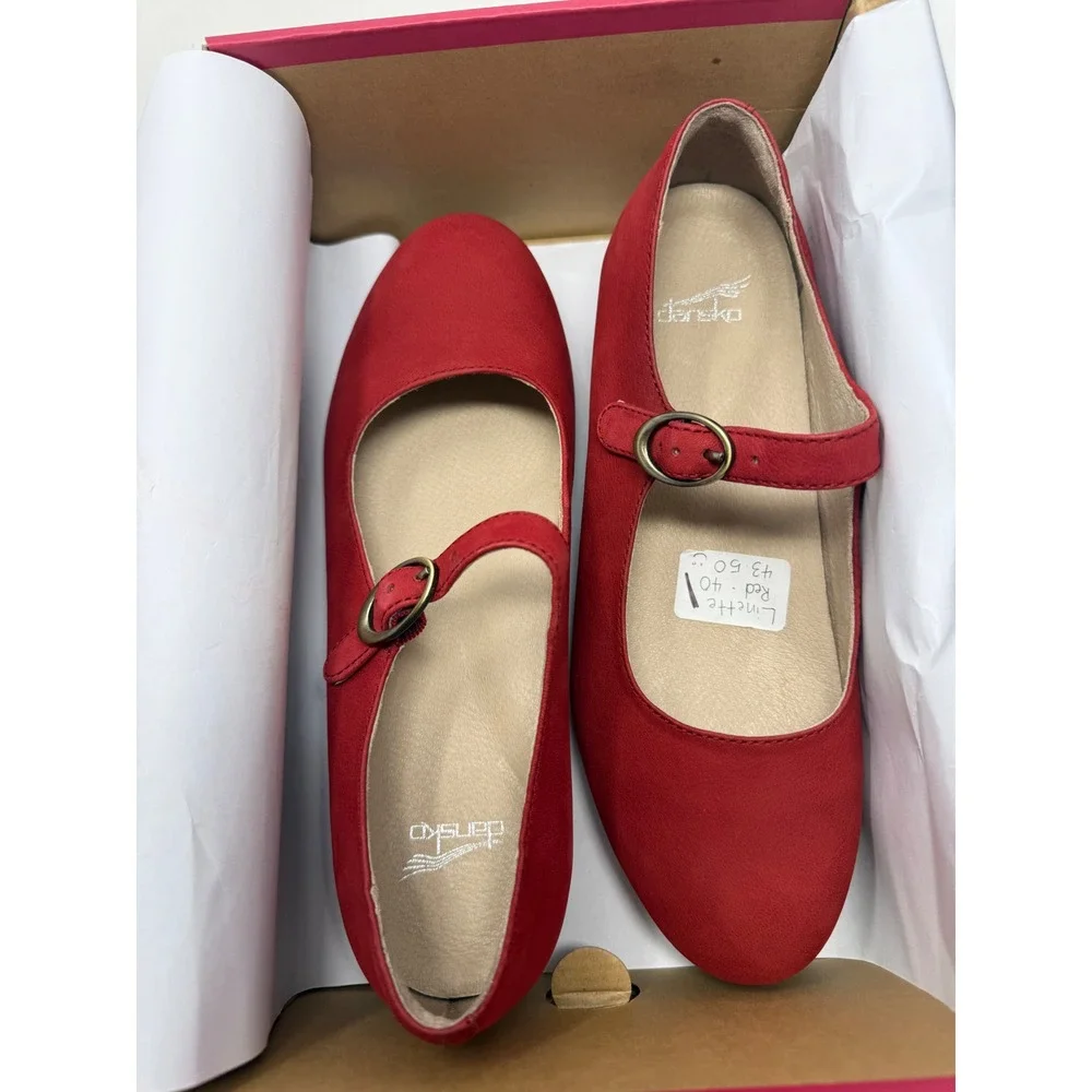 Dansko Linette Red Milled Nubuck Mary Jane Heels Womens 40 5701-220200